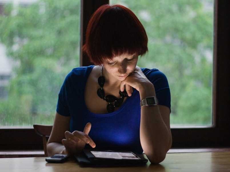 Woman working on iPad